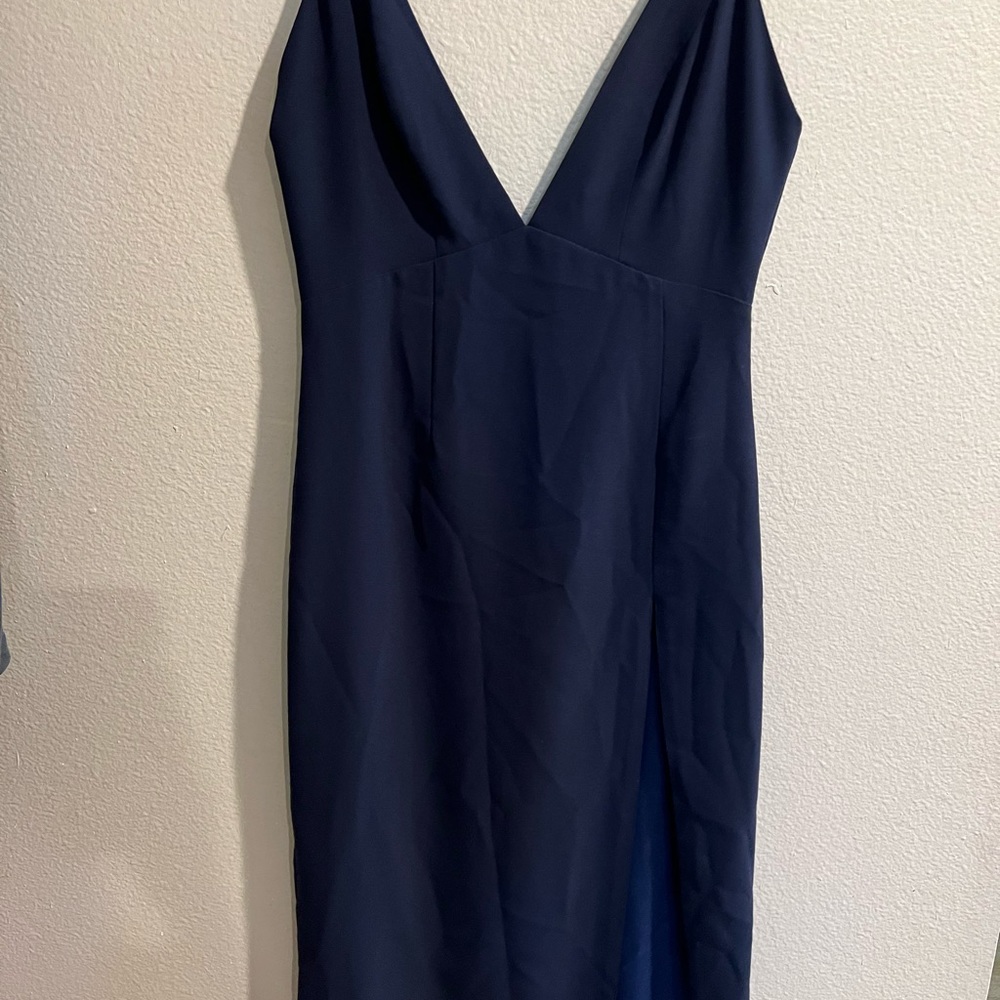 NBD DRESS never worn/ with tags blue mid length dress with slit size SMALL